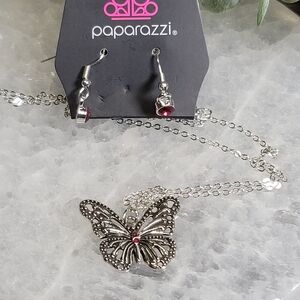 Paparazzi Silver Butterfly Jewelry Set with Red Accents